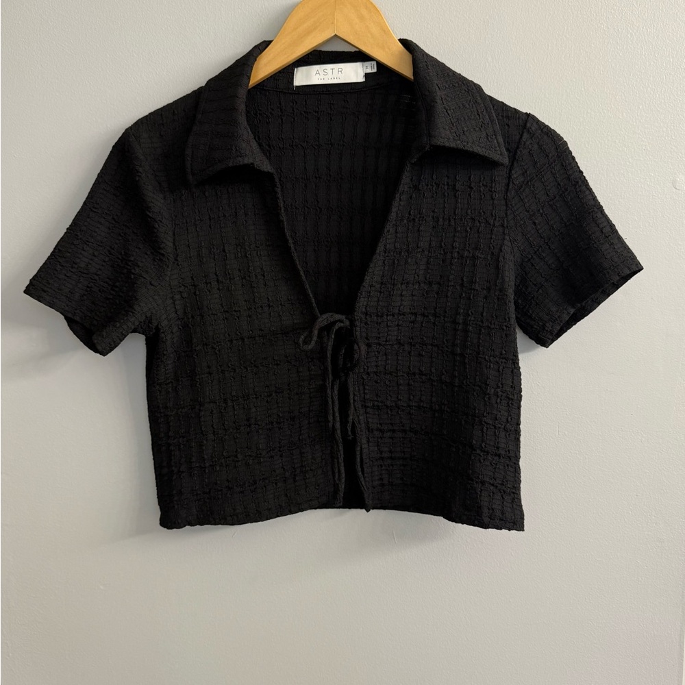 Astr The Label Black Zoey Tie Front Collared Cropped Top Sz M Y2K Festival - Picture 2 of 10